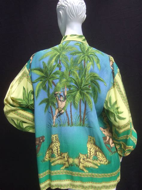 versace tropical print|Versace Tropical Jungle Print Tarzan Blouse ca 1990's .